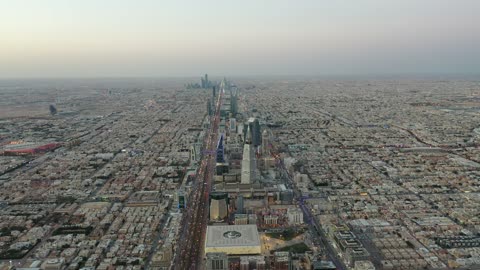 Riyadh Skyline King Fahd Road Aerial Drone Footage