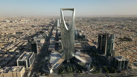Kingdom Centre Riyadh Saudi Arabia Aerial Drone Footage