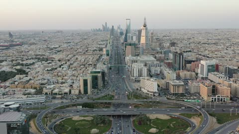 Riyadh Skyline King Fahd Road Aerial Drone Footage