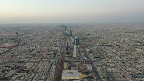 Riyadh Skyline King Fahd Road Aerial Drone Footage