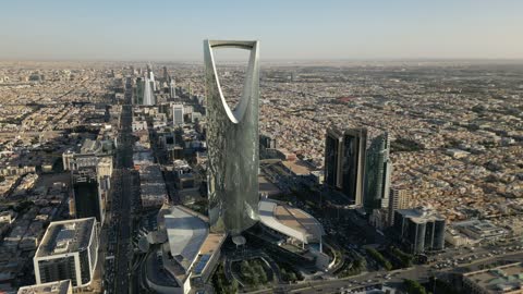 Kingdom Centre Skyscraper Riyadh Aerial Drone Footage