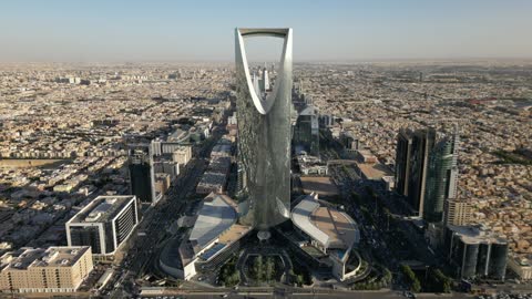 Kingdom Centre Riyadh Aerial Drone Cityscape Footage