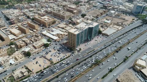 Saudi Arabian City Highway Traffic Aerial Drone Footage