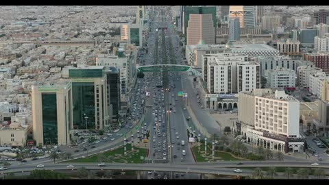 King Fahd Road Riyadh Aerial Cityscape Traffic Footage