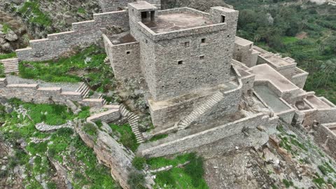 Saudi Arabia Ancient Stone Fortress Aerial Drone Footage