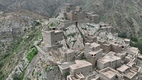 Thee Ain Ancient Stone Village Al Bahah Aerial Drone Footage
