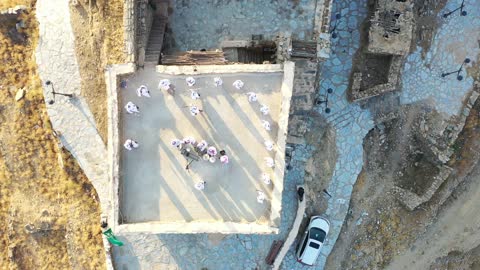 Saudi Traditional Folk Dance Rooftop Aerial Drone Footage