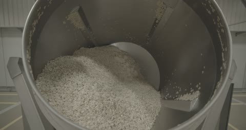 Industrial Oatmeal Mixing Drum Factory Footage