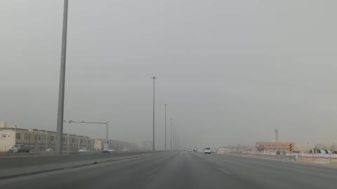 Saudi Arabia Highway Driving Sandstorm Footage