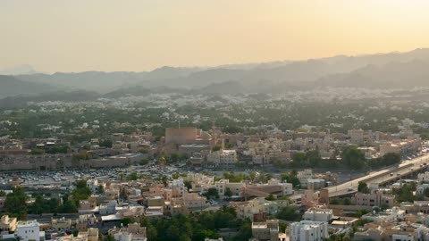 Nizwa Fort and City Oman Sunset Panoramic Footage