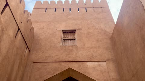 Nizwa Fort Oman Clay Architecture Tilt Down Footage