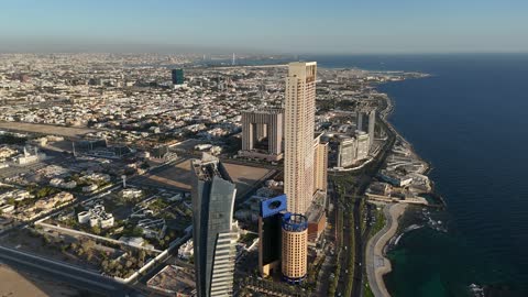 Jeddah Corniche Red Sea Coastline Aerial Drone Footage