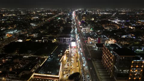 Jeddah Corniche Night Aerial Drone Traffic Footage