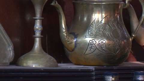 Antique Brass Teapot Vintage Detail Video