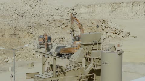 Heavy Excavators Working at Ramah Quarry Saudi Arabia