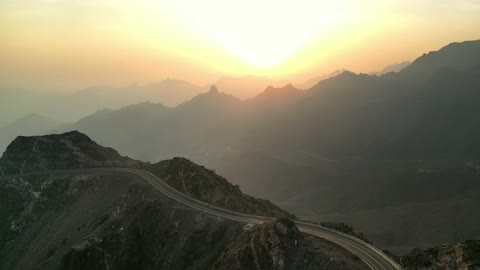 Al Shafa Road Taif Mountain Sunrise Aerial Drone Footage