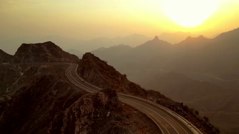 Al Shafa Road Taif Saudi Arabia Aerial Sunset Drone Footage