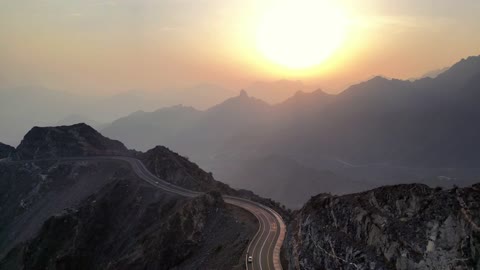 Al Shafa Road Taif Saudi Arabia Sunset Aerial Drone