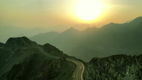 Al Shafa Mountain Road Taif Saudi Arabia Aerial Sunset