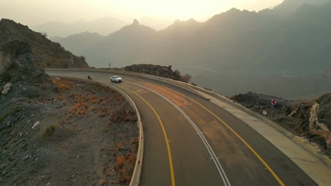طريق الشفا في الطائف تصوير جوي بالدرون وقت الغروب