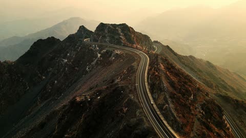 Al Shafa Mountain Road Taif Aerial Drone Sunset Video