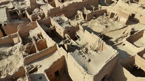 Ancient Clay Village Ruins Saudi Arabia Aerial Drone