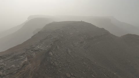 Foggy Desert Mountain Ridge Aerial Drone Footage