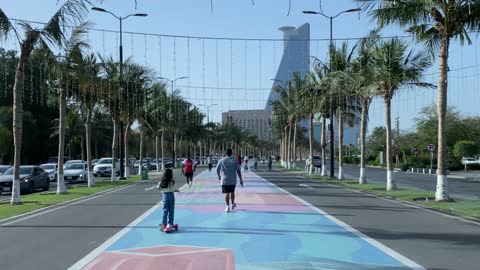 Jeddah Corniche Walkway with Pedestrians Saudi Arabia
