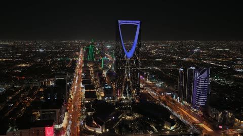 Kingdom Centre Riyadh Aerial Night Drone Footage