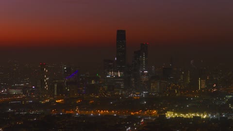 Riyadh KAFD Skyline Sunset Aerial Drone Footage