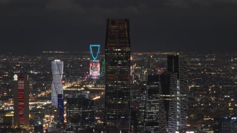 Riyadh Skyline Night Cityscape Pan Footage