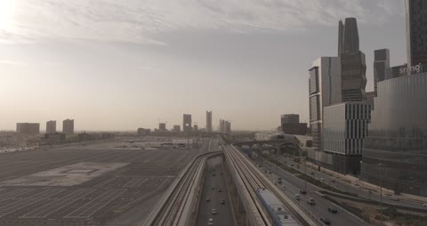 Riyadh KAFD Skyline with Highway at Sunset - Photo