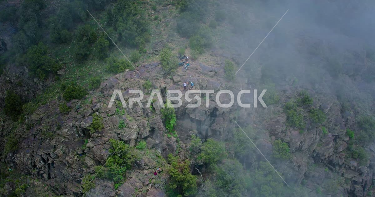Photography from above, a group of Saudi Arab friends, on the Al-Sawda ...
